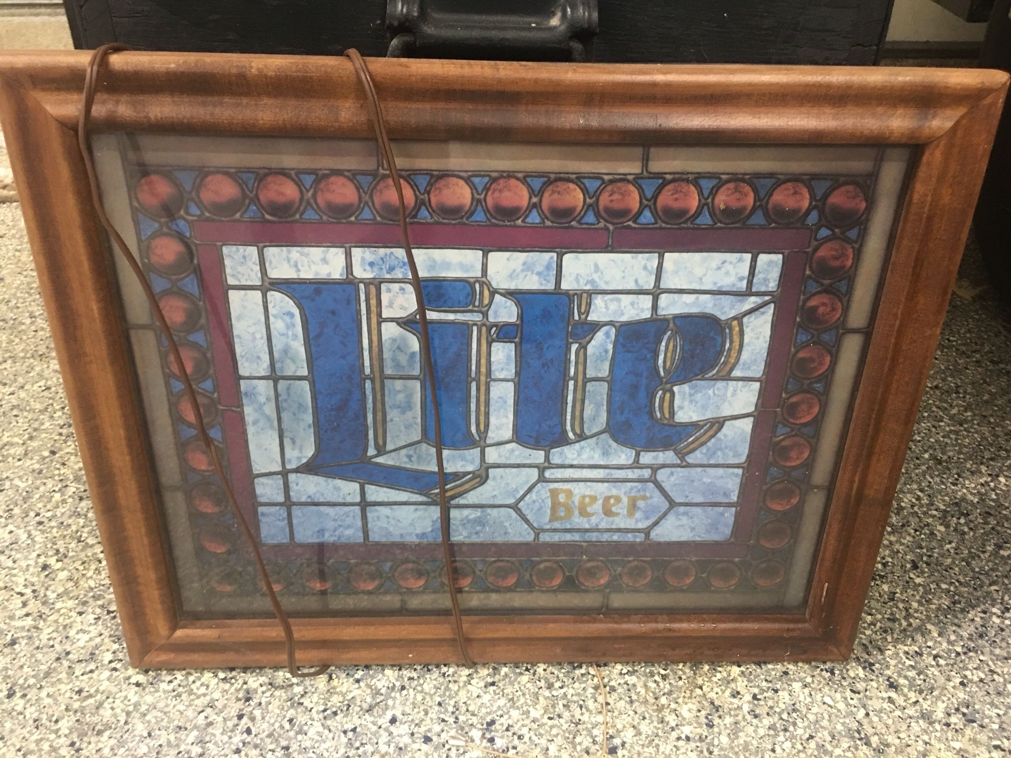 Vintage Miller Lite Lighted Bar Sign Stained Glass Look With Pull String
