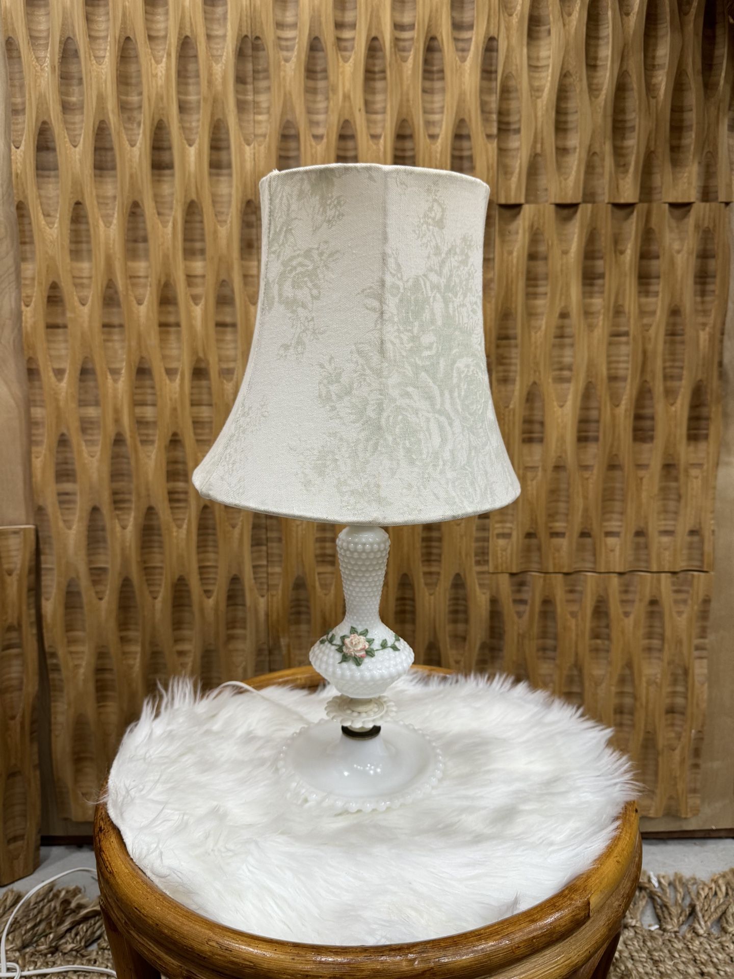 Toile Lamp Shade Green Off White Floral Rose Vintage Look Fabric Coquette Shabby Cottage Grandma