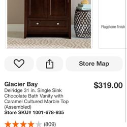 Glacier Bay Delridge 31 in. Single Sink Chocolate Bath Vanity with Caramel Cultured Marble Top (Assembled)