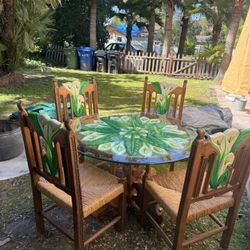 Solid Wood Hand Carved Dining Table With 4 Chairs