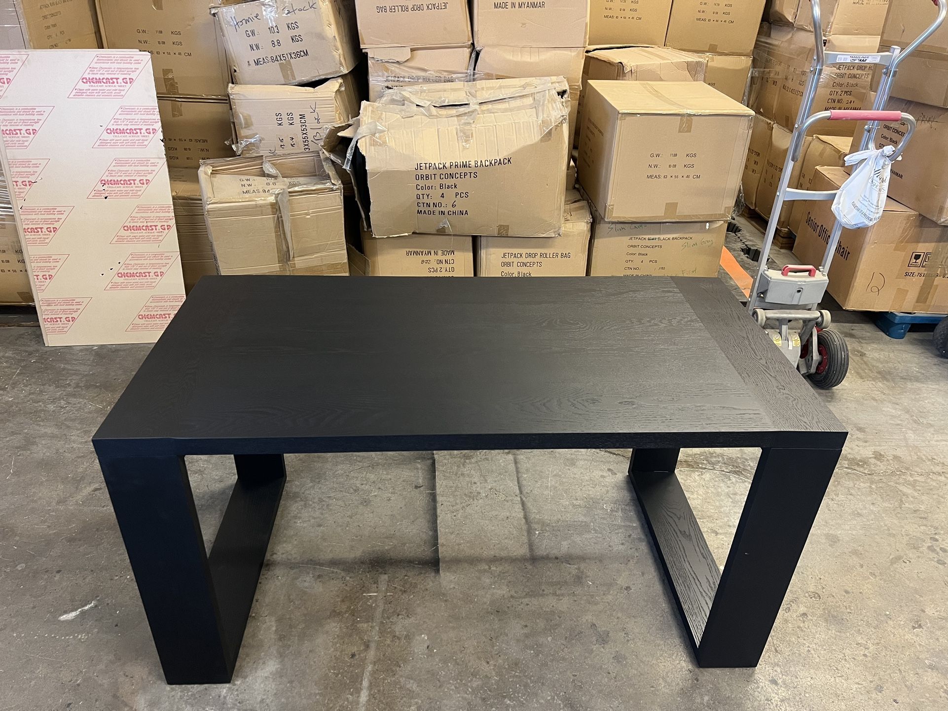 Brand New Solid White Oak Wood Desk Dining Table, Black, 60x33”