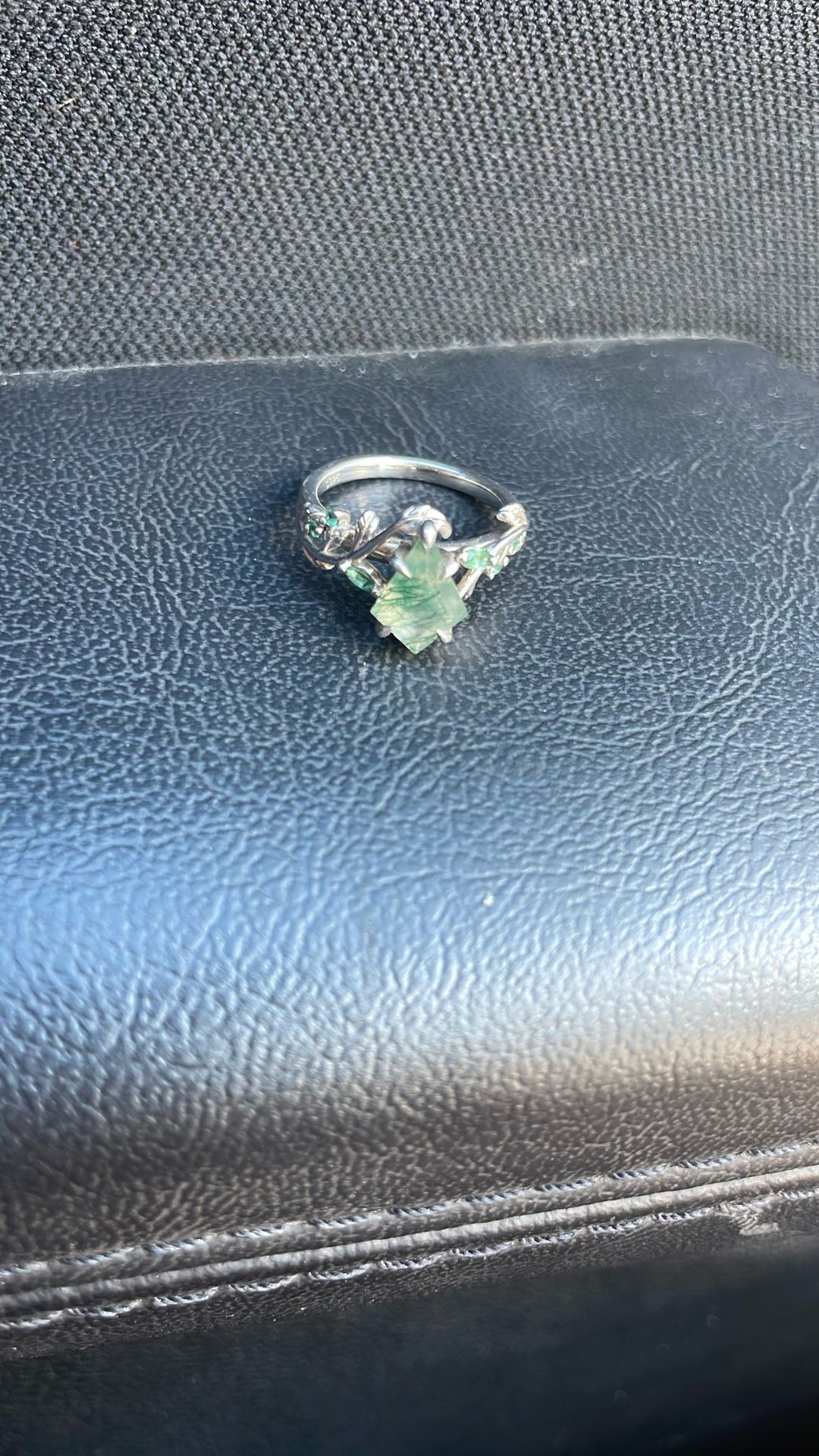 LeafLace | Kite Cut Moss Agate Promise Ring with Moisoinite Accents