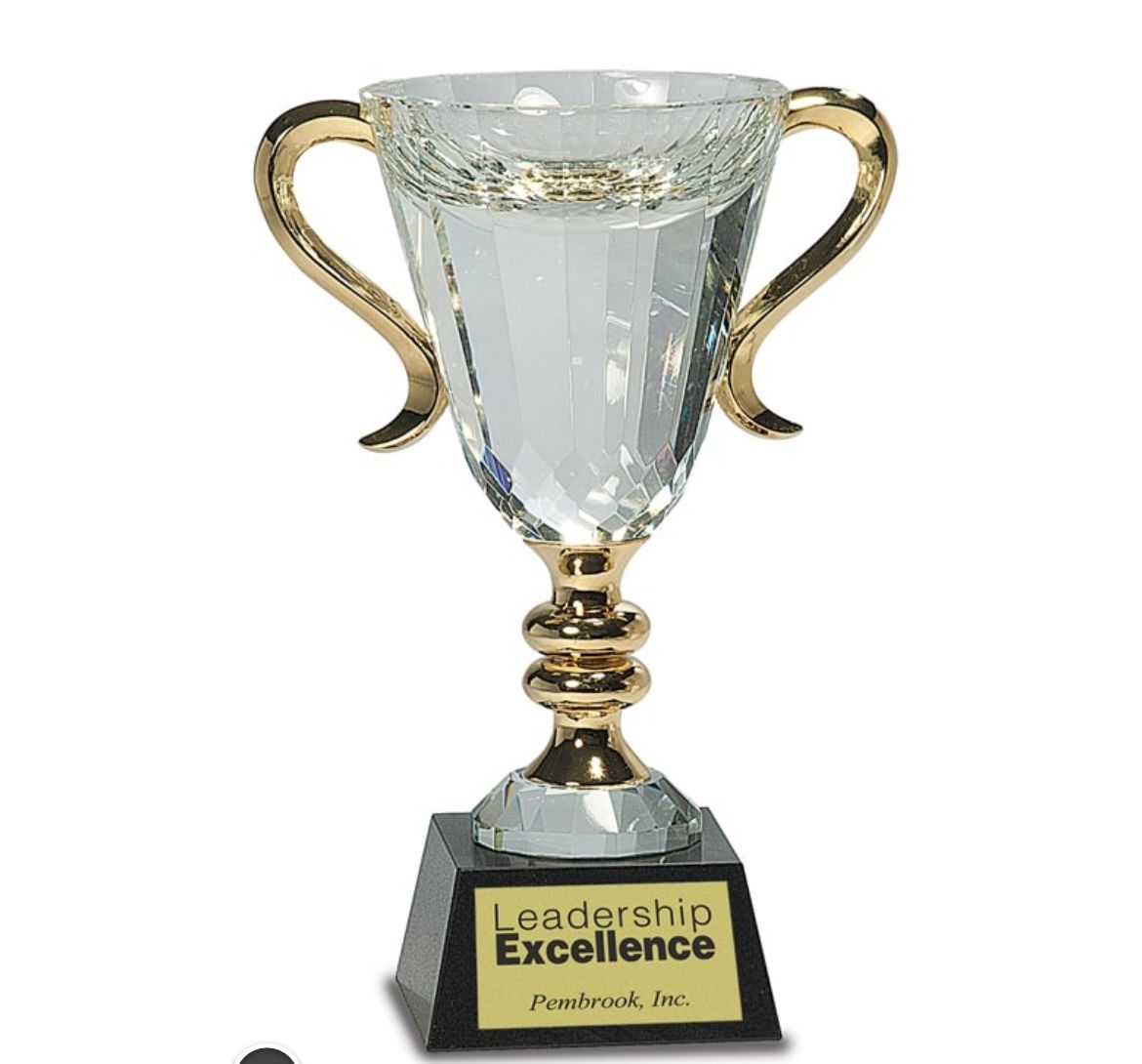 Premium Crystal Cup Trophy – Gold Accents + Gift Box | CRY039M $65 with engraving