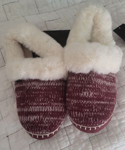 Red and White Fluffy Warm Slippers