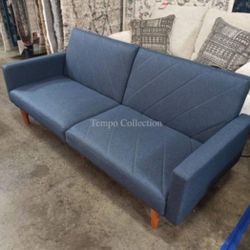 Brand New Blue Linen Futon Sofa Bed