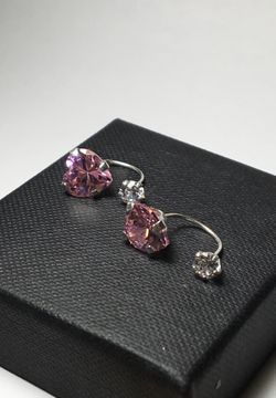 Pink Heart Silver Earrings