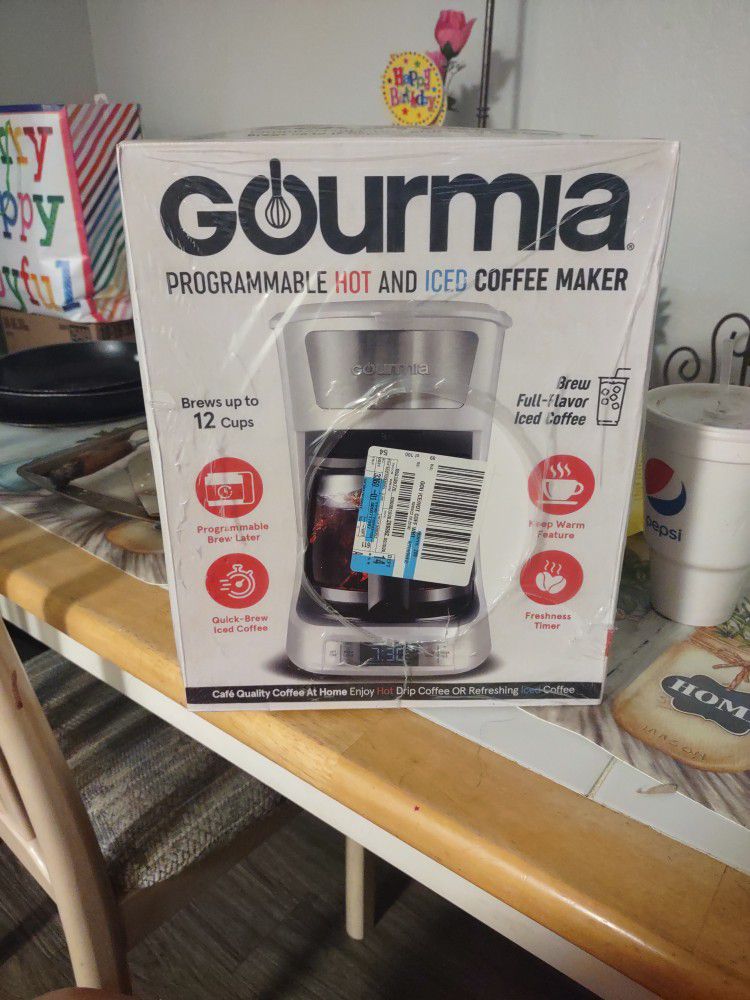 Coffee Machine, Gourmia GCM3259W 12-Cup Programmable Hot & Iced Coffee Maker  with Brew Later, Keep Warm, Freshness Timer, and Pause & Serve