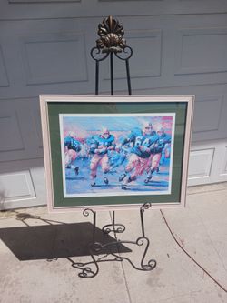 Vintage framed NFL  Green Bay Packers Lombardi Sweep Bart Star limited edition  lithograph signed by Malcom Farley PLUS 2 Hall of Famers Jerry Kramer