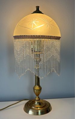 Vintage 1970s Victorian Style Boudoir Accent Lamp W/ Etched Glass & Bead Fringe🔴See Details Below🔴