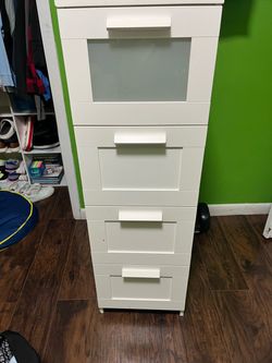 White 4-Drawer Tall Dresser with Glass Panel