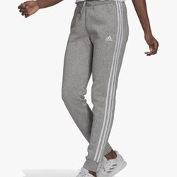  Adidas Women's Essentials Fleece Tapered Cuff Pants, Medium Grey Heather/White Stripes,   X-Large 