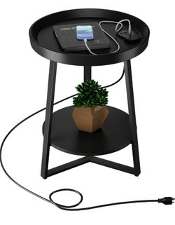 Round End Table with Charging Station