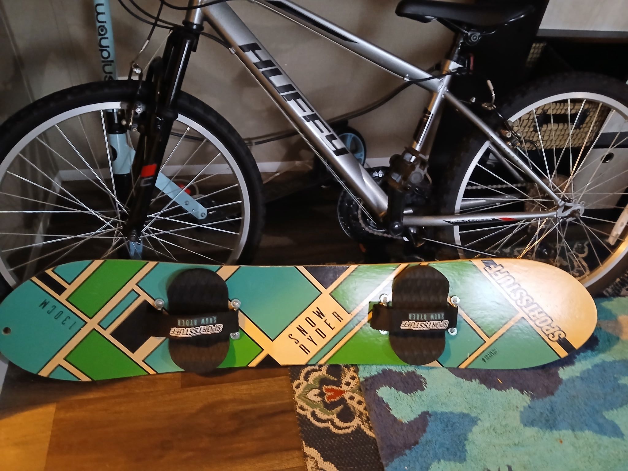 huffy bike, scooter, snowboard 