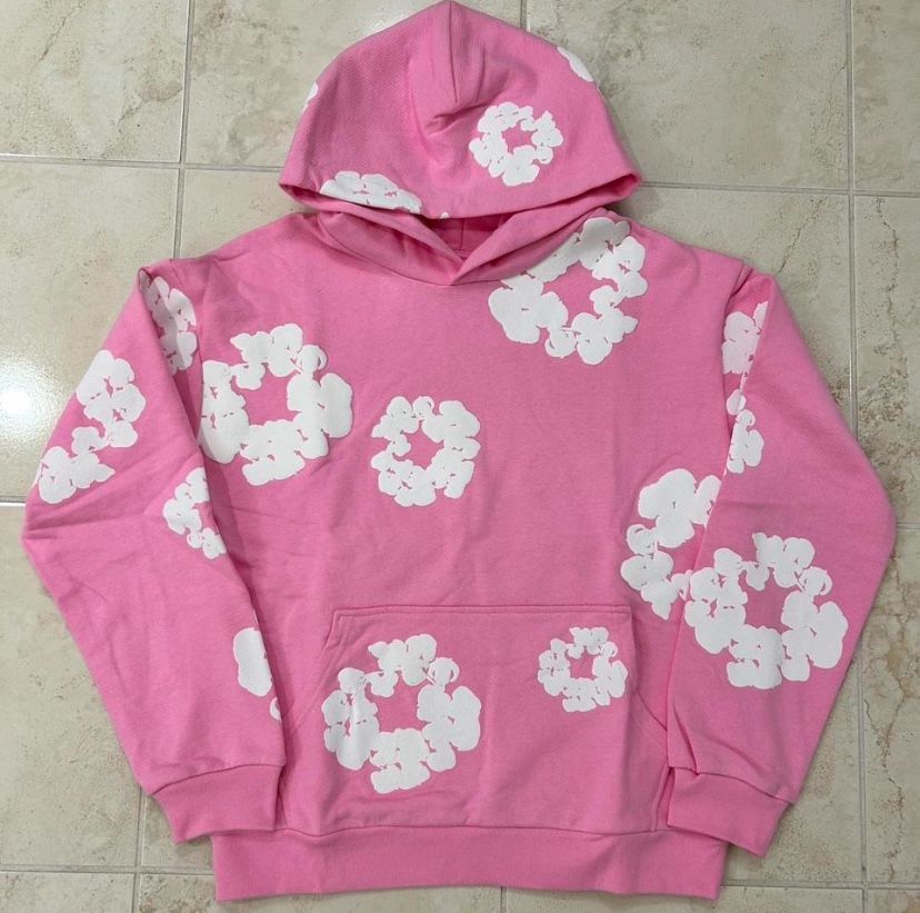 Denim Tears Cotton Wreath Pink and White Pullover Hoodie