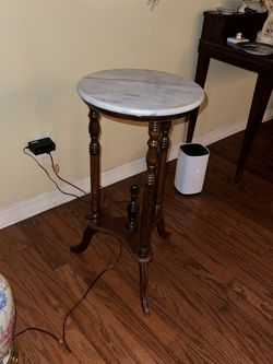 Victorian Round Marble Top Wood Base Plant Stand