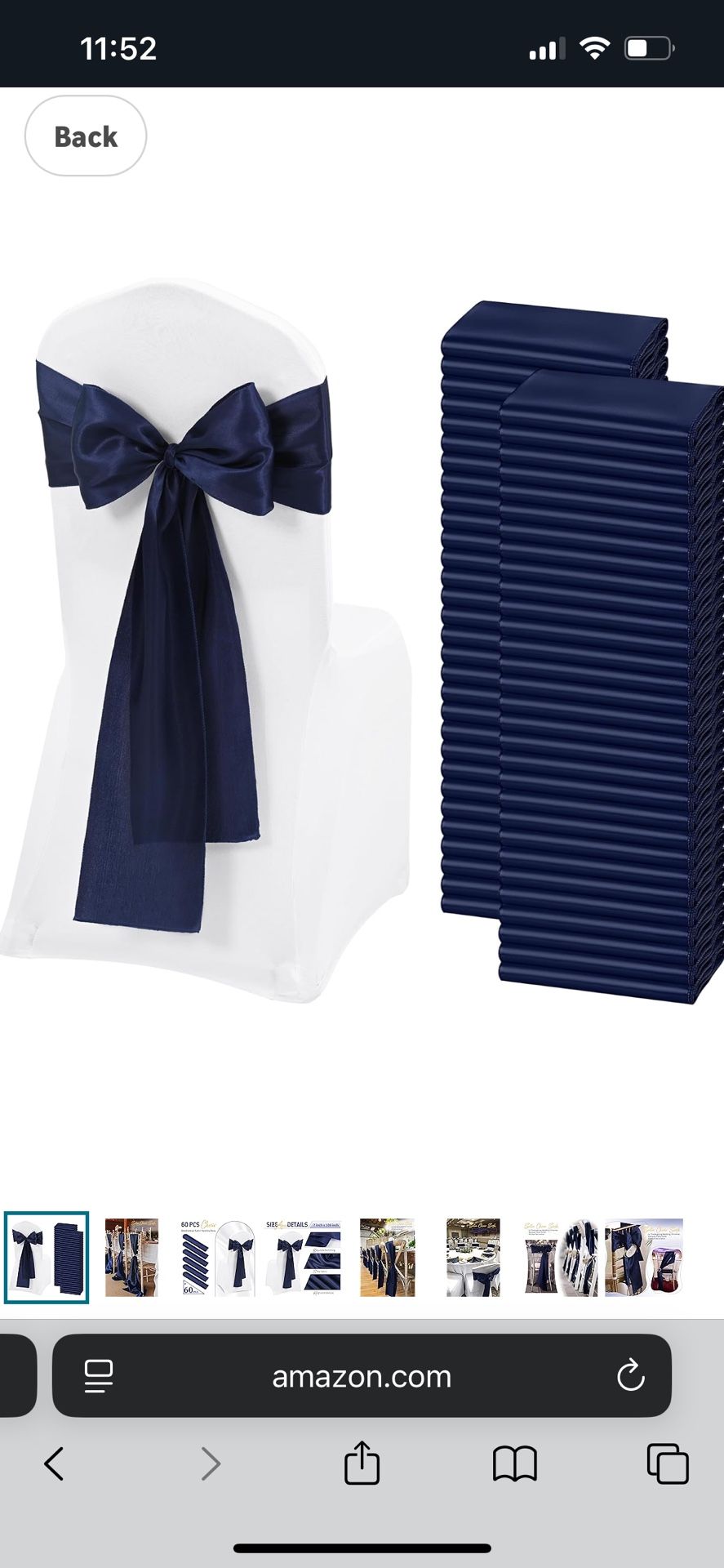 100 PCS Navy Blue Satin Chair Sashes