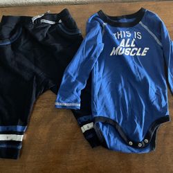 Joe Fresh Blue 2 Piece Bodysuit and Pants Baby Boy Outfit Size 18-24 Months