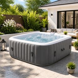 73''Inflatable Hot Tub, Outdoor Hot Tub for 6 Person Indoor Home Spa with Hidden Machine, 130 Massage Jets, Lockable Cover, Storage Bag, 4 