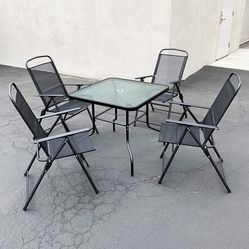 New in box $100 Patio 5pcs Dining Set with 32x32” Table and 4pc Folding Chairs, Outdoor Furniture 