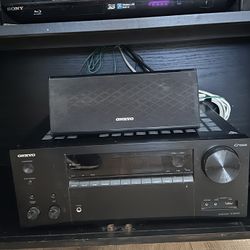 Onkyo Home Theater Audio Receiver With Subwoofer, Surround Sound And Media Cabinet