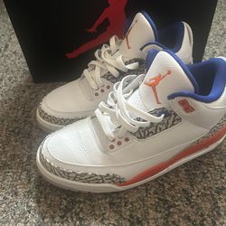 Air Jordan 3 Retro Knicks White Royal Orange Size 8 With Box