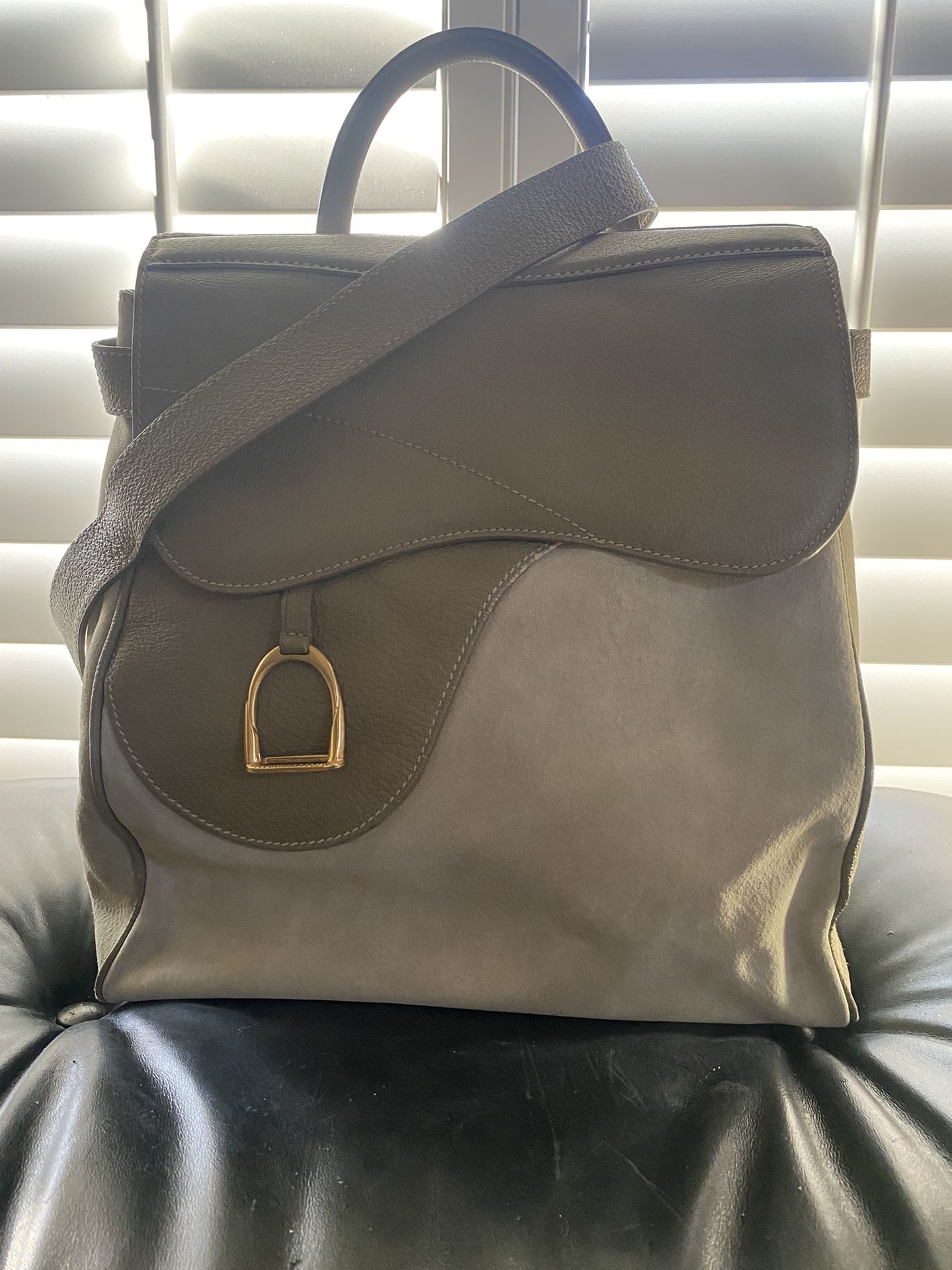 Rare Authentic Gucci Stirrup Suede & Leather Backpack