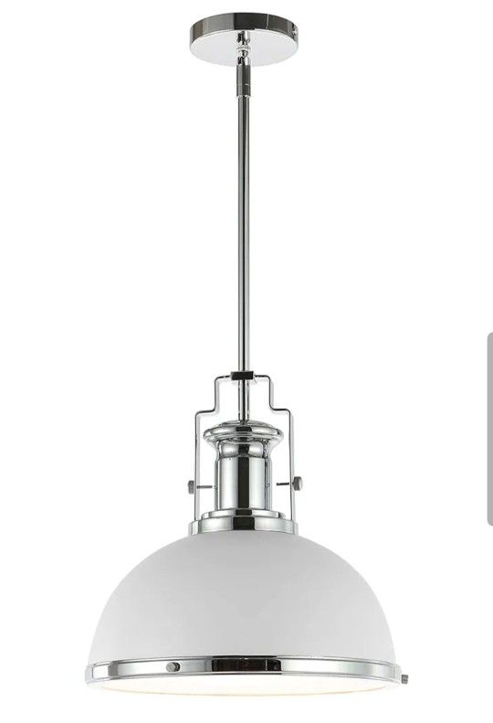 Jonathan Y Homer 13in 1-light Pendant Light White N Chrome Adjustable Height Downrod Open Box Like New