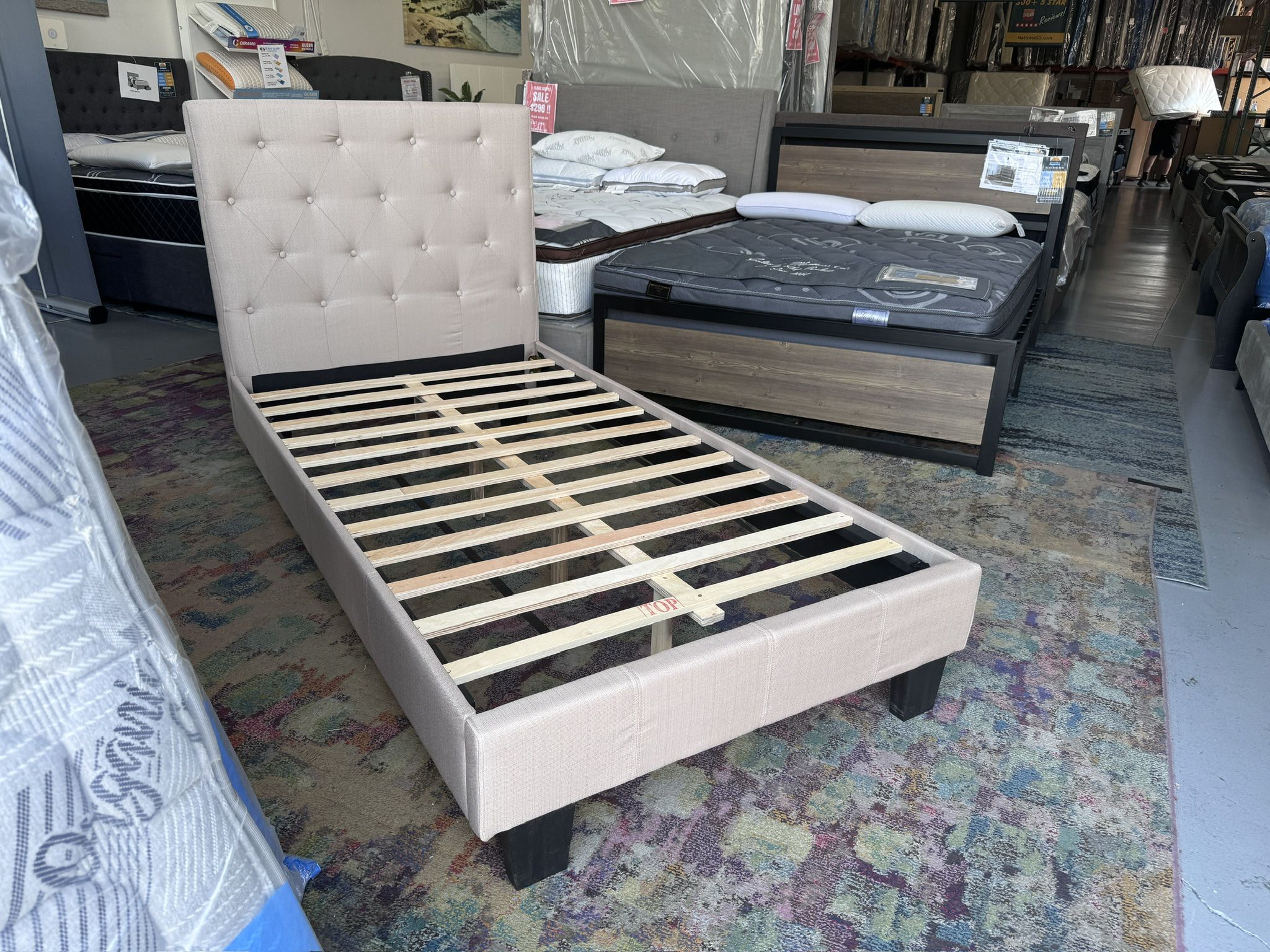 Strong! New Platform Bed Frame Tufted Queen $198 Twin $148