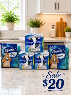 Always Infinity FlexFoam Pads and Charmin Flushable Wipes Bundle