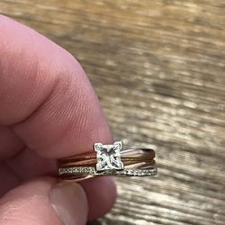 3/4 Carat Princess Cut Diamond Rose Gold Engagement and Wedding Ring 