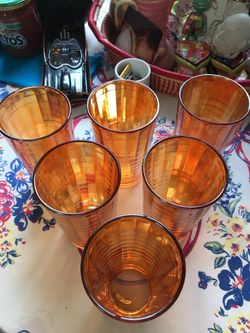 6 Tall vintage high ball glasses...gold