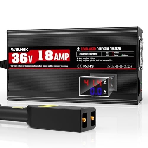 WELNEK 36 Volt 18 Amp Golf Carts Battery Charger for EZGO TXT, 900W 36V Golf Cart Trickle Charger, D Type Plug for EZGO Carts, with Voltage and Curren