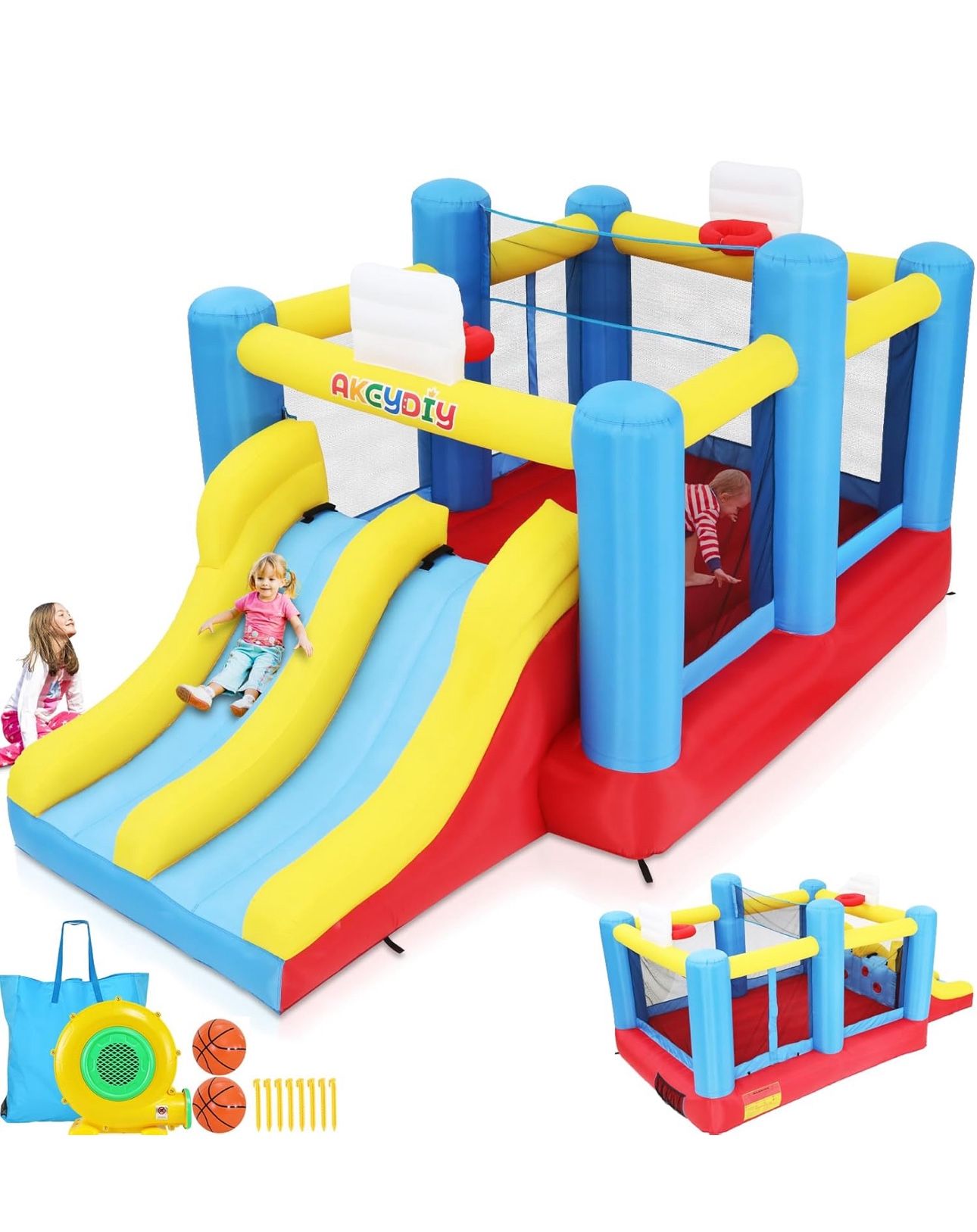 Big Bounce House for Kids 8-12 Girls/Boys Gifts, 15ft Ball Game Inflatables Bouncy House with Double Slide 3-12 Bouncy Castle with Blower, Jump House