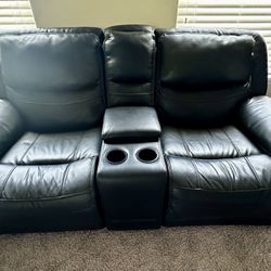 2 Seater Black Faux Leather Recliner Sofa