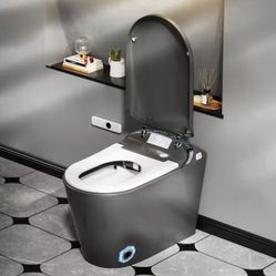 Elongated Bidet Toilet 1. 28 GPF in Grey w/ Auto Open and Flush Auto Soft Close Seat and Hands-Free Adjusted Heated Seat