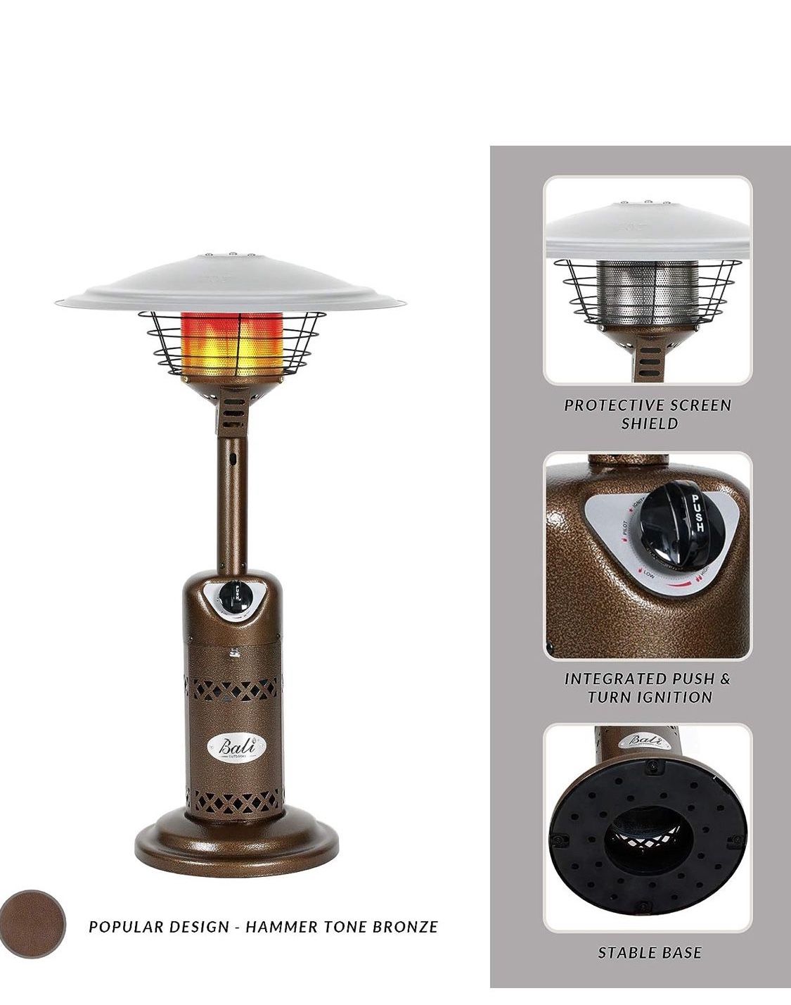 HeatMaxx OUTDOORS Portable Patio Heater, Outdoor Propane Table Top Heater, Bronze