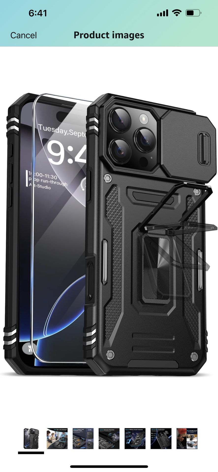 for iPhone 16 Pro Max Case,Built-in Slide Camera Cover & Screen Protector & Rotated Ring Kickstand,Military Grade Shockproof Protective Phone Case for