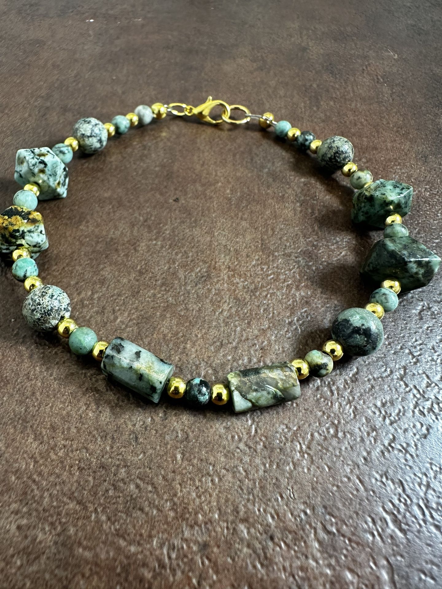 Gold and Green African Turquoise Beaded Bracelet