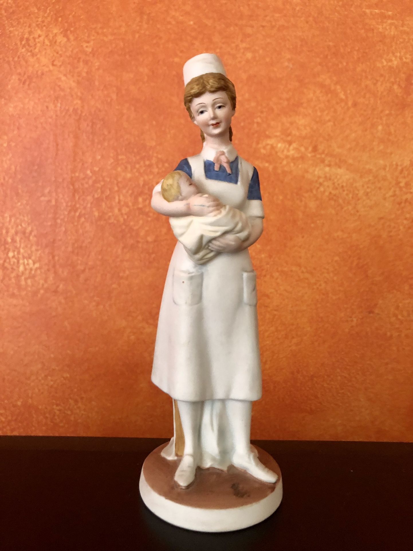 Vintage Lefton Nurse Figurine Holding Baby Porcelain Hand Painted 8” Ceramic