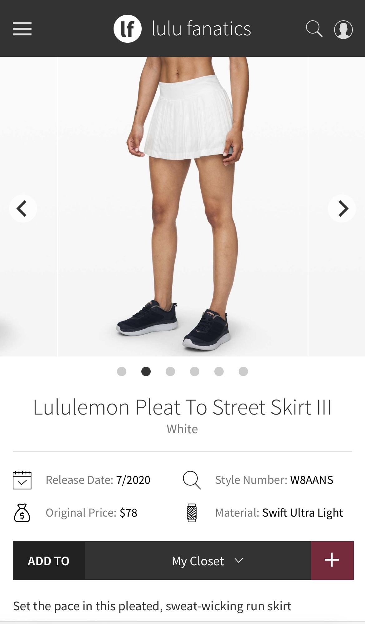 Lululemon Pleat To Street Skirt Size 4 Color WHT