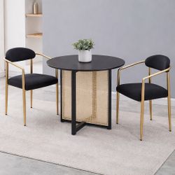 Brand new modern ground black rattan table and 2 chairs