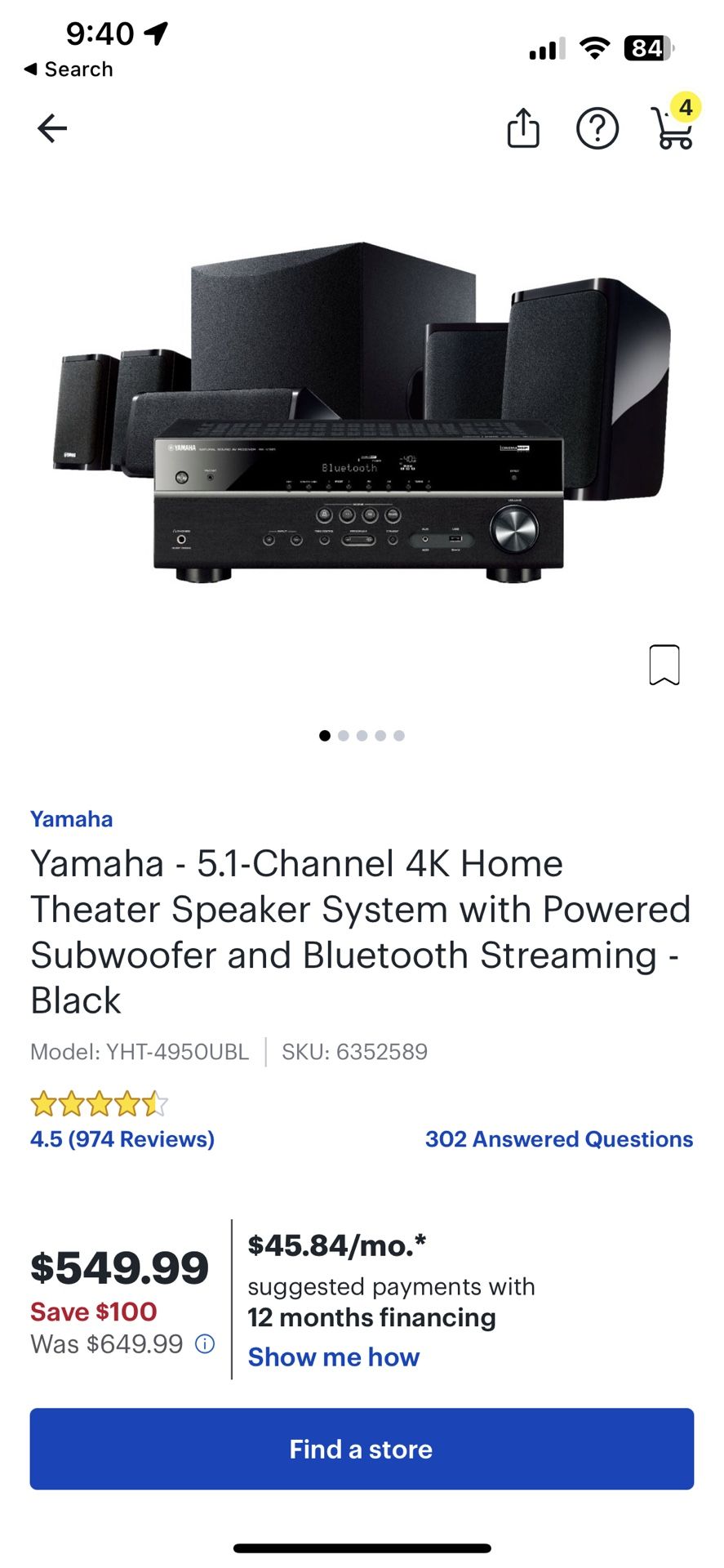Yamaha 5.1Channel 4K Home Theater Speaker System (READ) for Sale in