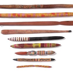 9 Vintage Australian Aboriginal Hand Made & Painted Dance Sticks