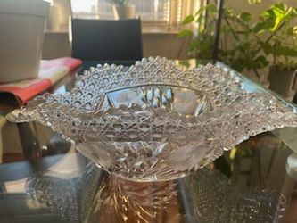 Antique American Brilliant Cut Crystal Canoe Bowl - Daisy Flower Pattern - ABP Period.