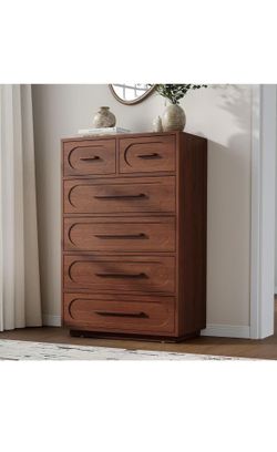 6 Drawer Dresser for Bedroom, 44" Tall Chest of Drawers Unique Panel Design, Solid Wood Handle, 1.8" Thick Base, Anti-Tilting Design, Modern Style for