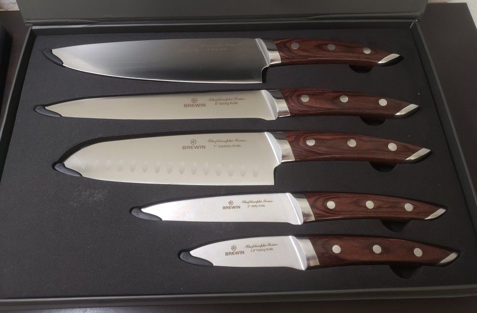 Brewin CHEFILOSOPHI Chef Knife Set 5 PCS with Elegant Red Pakkawood Handle  Er