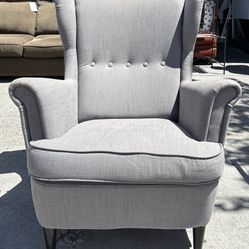 Lounge Chair | Ikea STRANDMON | Mid Century Modern Style | Grey | Wingback | Tufted | 32"L X 34"D X 37"H