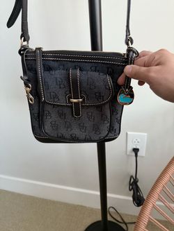 Dooney & Bourke Dark Grey Canvas Leather Trims medium size Crossbody Bag- 7.5 by 8 inches- NWT