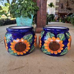 Talavera Medium Size Sphere Sunflower Clay Pots. Planters. Plants. Pottery $55 each