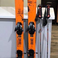 Twin Tip K2 Skis With Technical 29.5 Boots And Goode Adjustable Poles